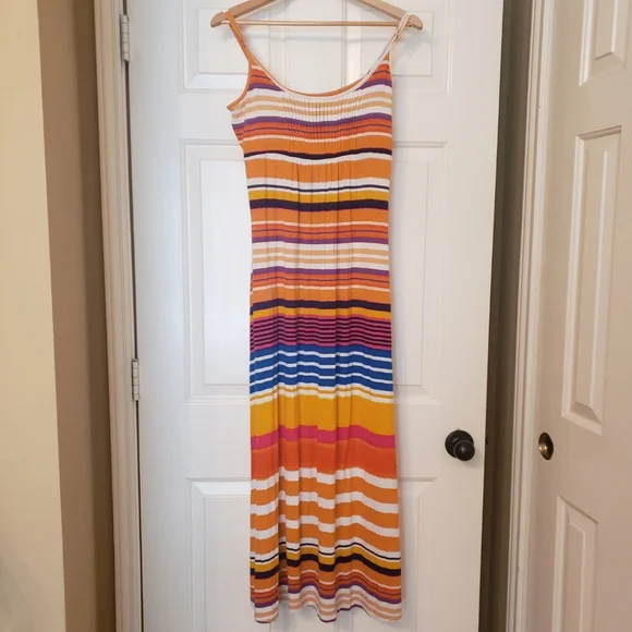 Women's Rock & Ali long Sundress sz 6 horiz colorful stripes - Picture 1 of 3